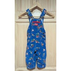 RARE 90s OshKosh B'gosh Corduroy Overalls Vestbak 2T Blue Construction Trucks
